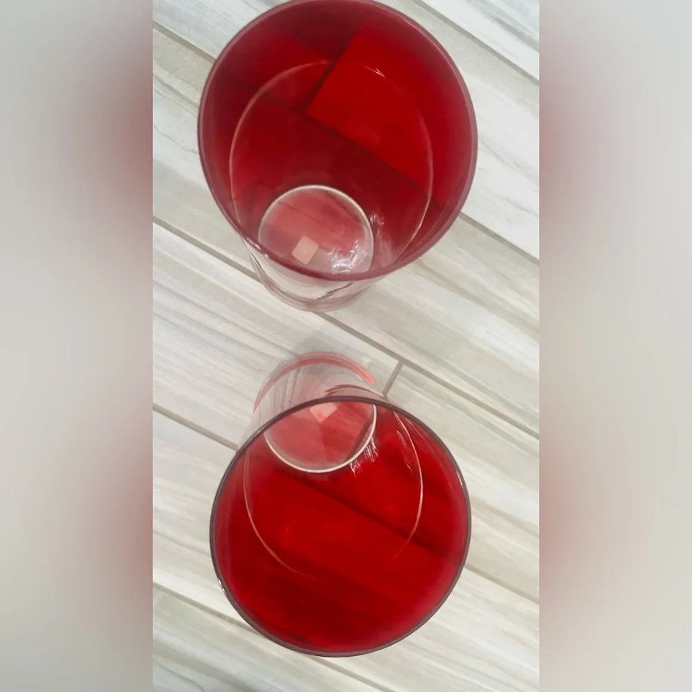 Crate & Barrel: 2 Red Glass Hurricanes